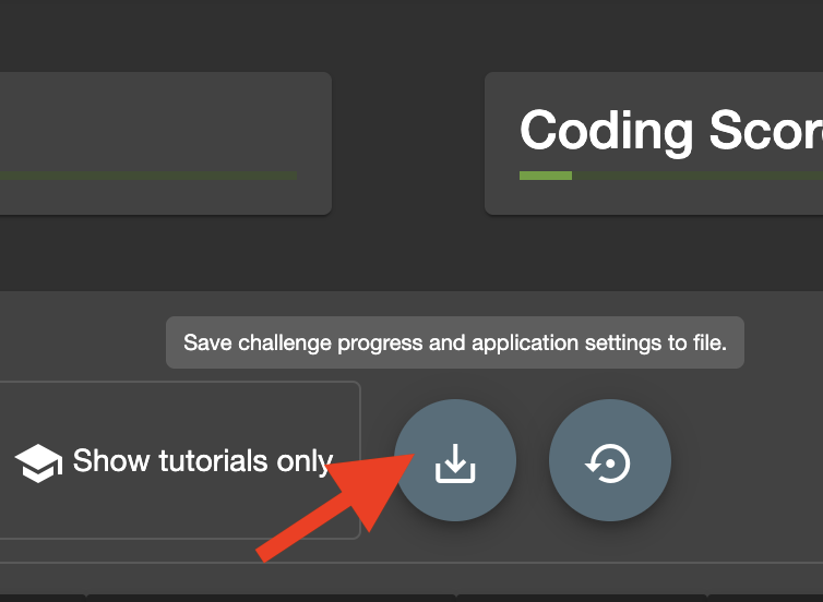 screenshot of export button