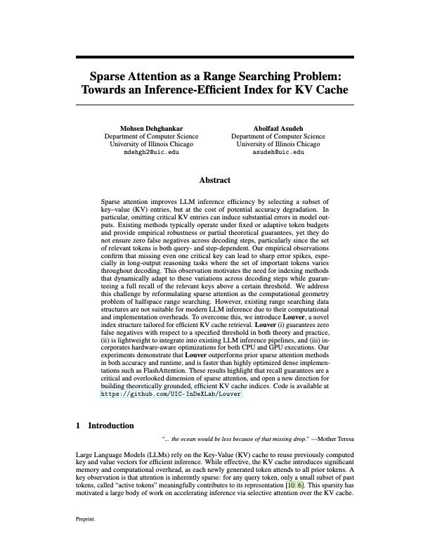 Illustration for the Louver sparse attention KV cache indexing paper